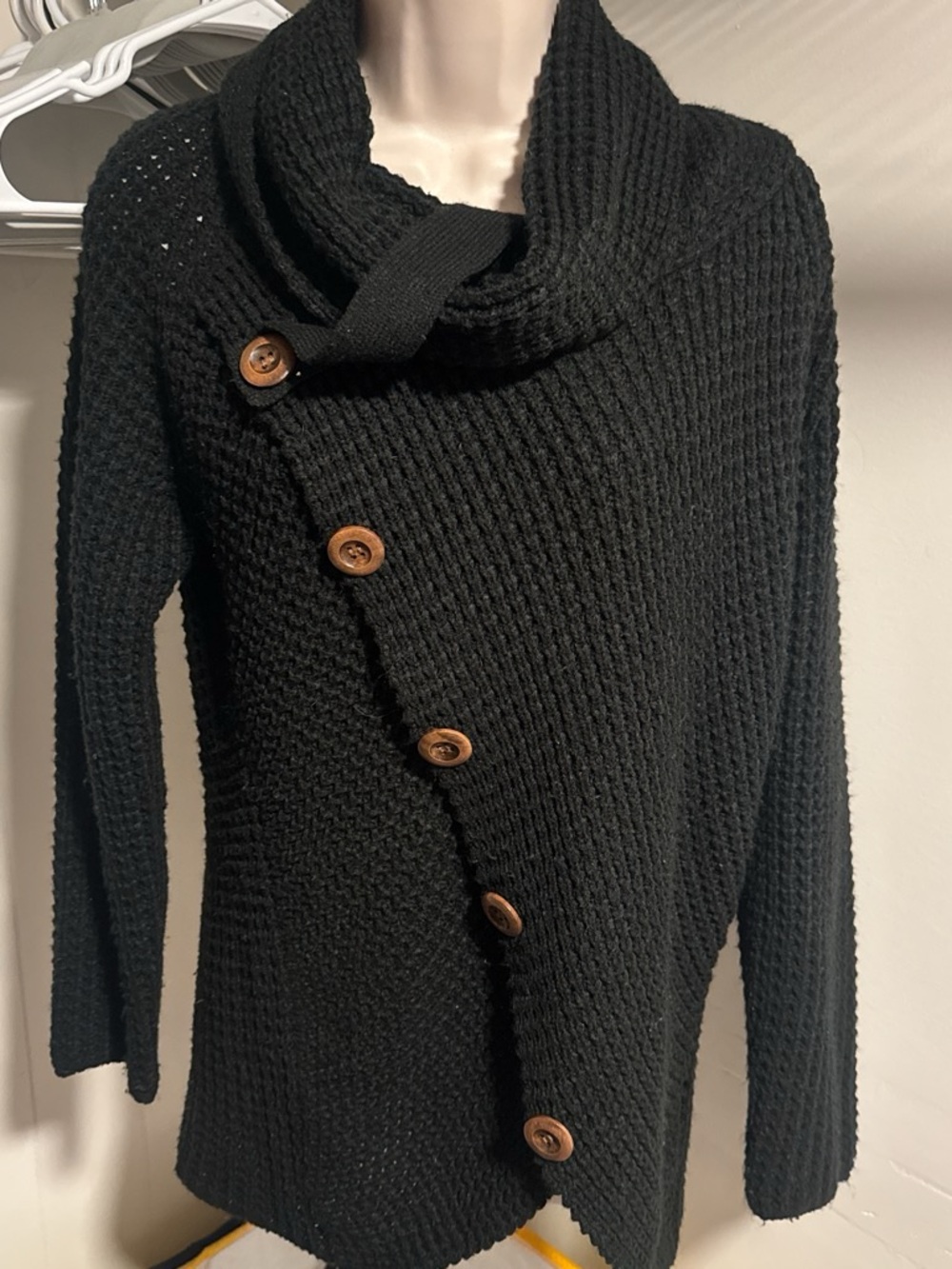 Black Asymmetric Button-Front Women's Sweater